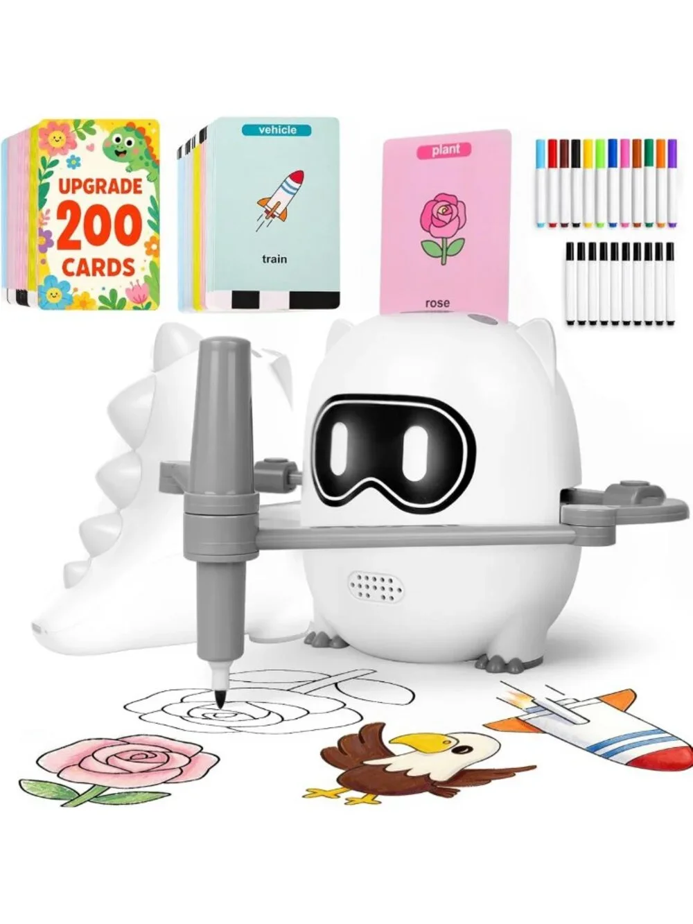 Interactive Drawing Robot Toy for Kids 3-8, 200 Cards, Educational Art Machine